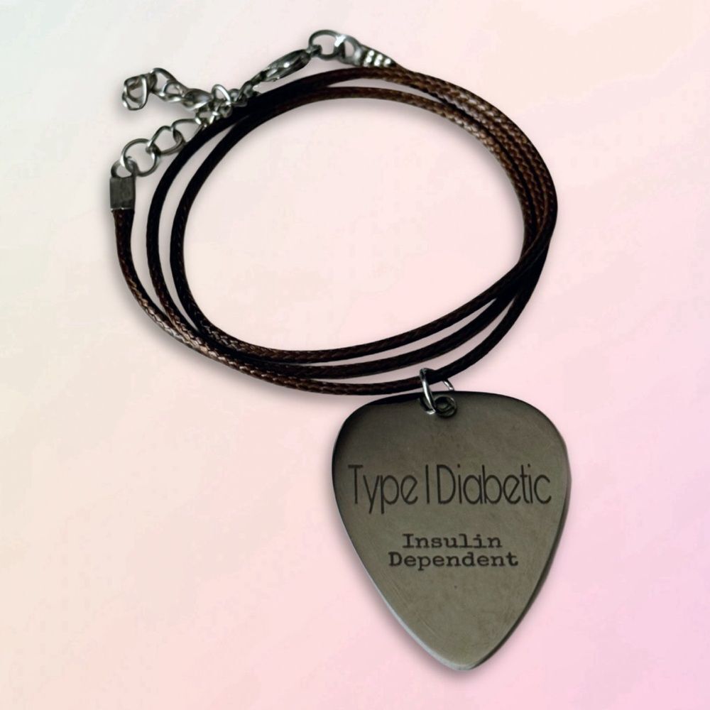 T1D Medical Alert, Guitar Pick Charm & Adjustable Rope, Unisex